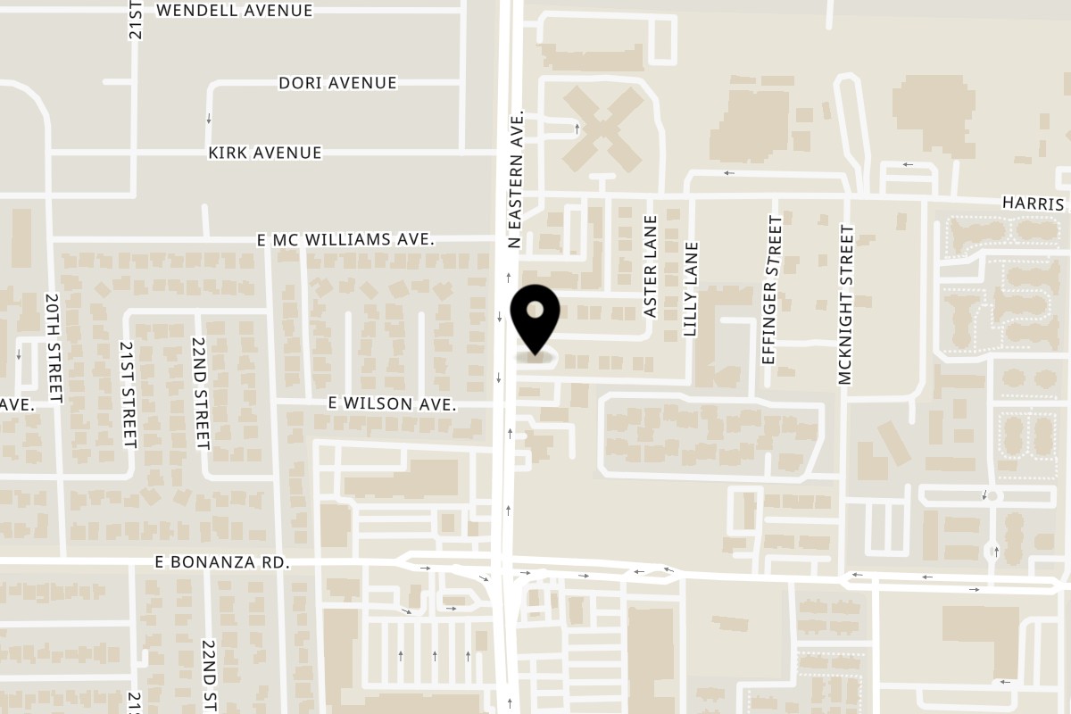 Map showing the location of Camaron Pelado Mexican Bar & Grill on 712 N Eastern Ave in Las Vegas